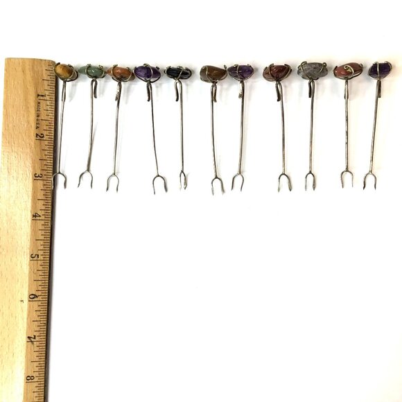 Vintage Semi-Precious Stone Cocktail Picks Set of 11 Amethyst Agate Onyx Barware - Picture 7 of 7